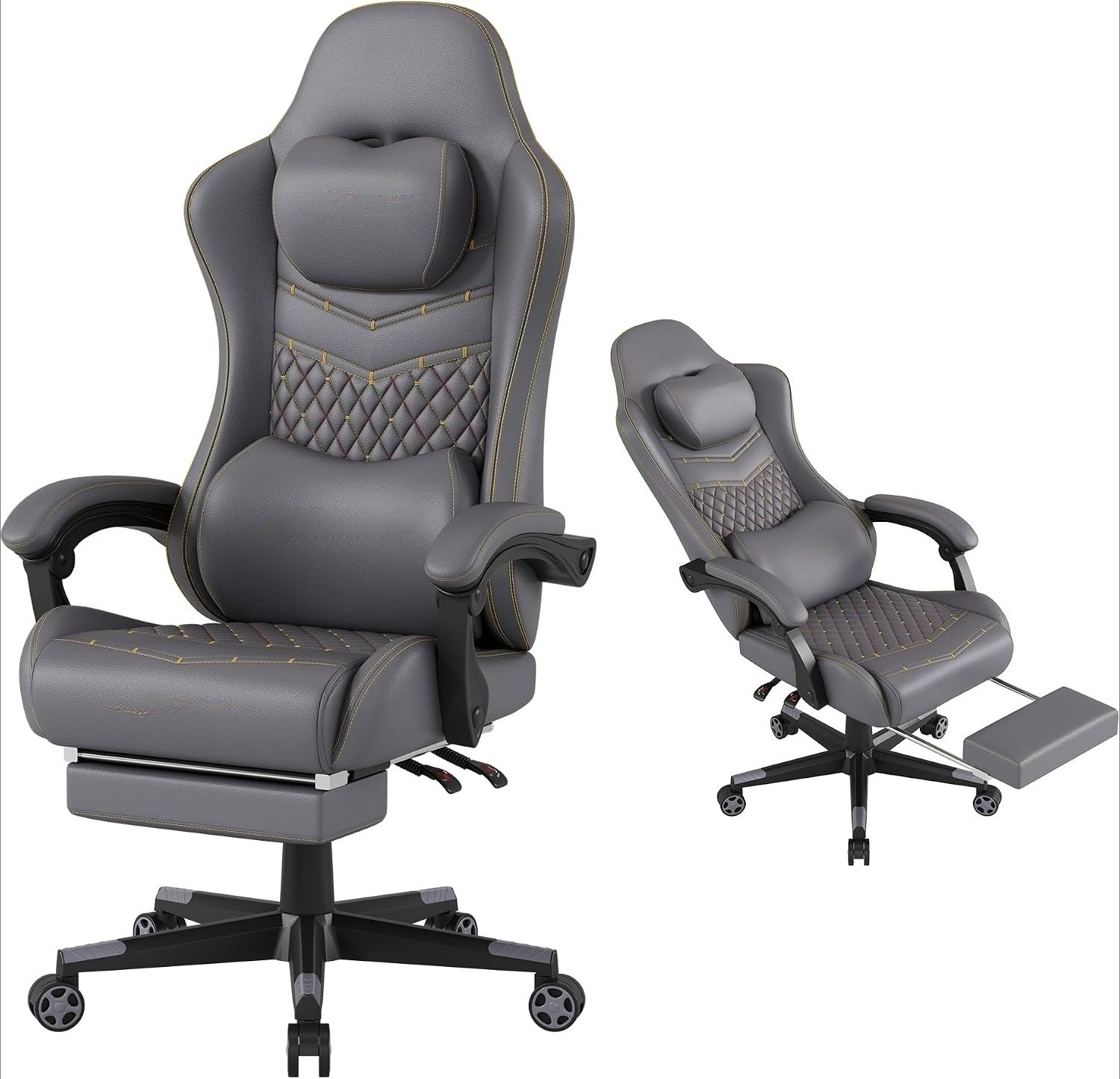 Grey Reclining Big Tall Gaming Chair