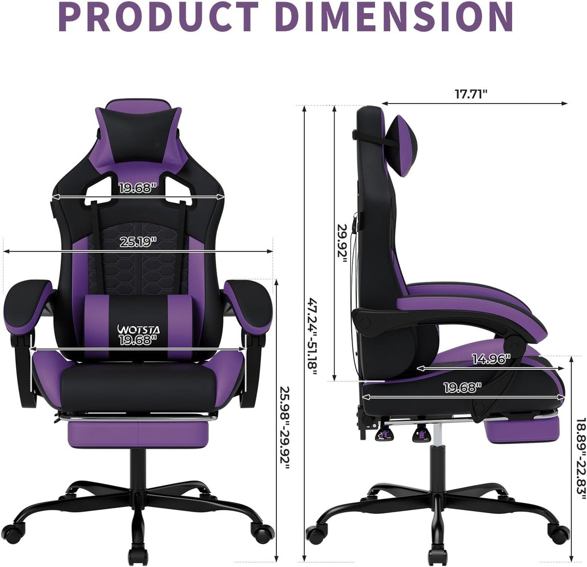 Black‑Purple Massage Reclining Gaming Chair